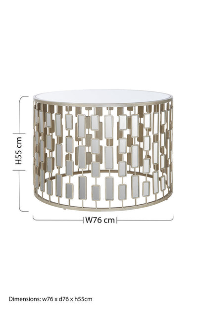 Gold Large Round Coffee Table with Mirrored Top | Raina