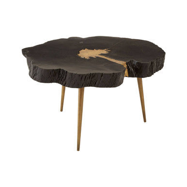 Asamra Black Acacia Wood Live Edge Coffee Table with Gold Finish Legs