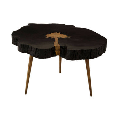 Asamra Black Acacia Wood Live Edge Coffee Table with Gold Finish Legs