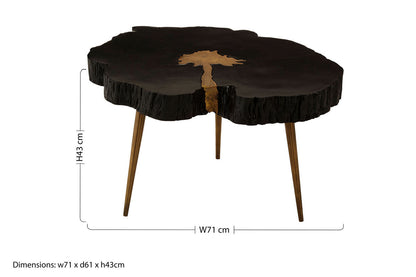 Asamra Black Acacia Wood Live Edge Coffee Table with Gold Finish Legs