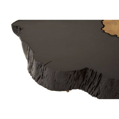 Asamra Black Acacia Wood Live Edge Coffee Table with Gold Finish Legs