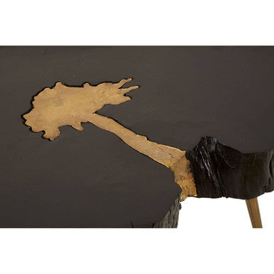 Asamra Black Acacia Wood Live Edge Coffee Table with Gold Finish Legs