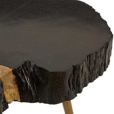 Asamra Black Acacia Wood Live Edge Coffee Table with Gold Finish Legs