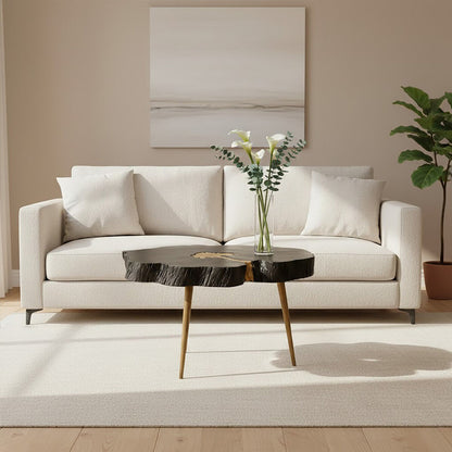 Asamra Black Acacia Wood Live Edge Coffee Table with Gold Finish Legs