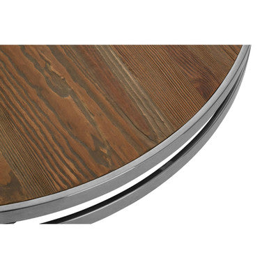 Natural Pine Wood Round Coffee Table with Metallic Silver Curved Leg Base | Richmond