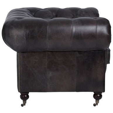 Victor Dark Grey Brown Leather Chesterfield Chair with Walnut Wood Legs