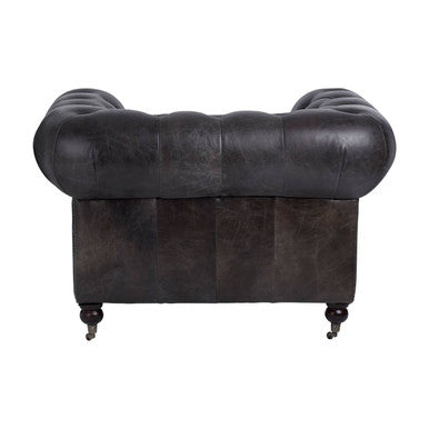 Victor Dark Grey Brown Leather Chesterfield Chair with Walnut Wood Legs