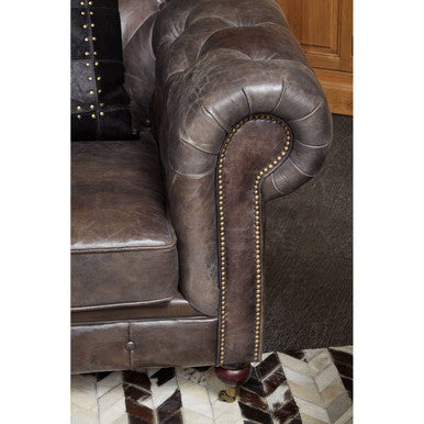 Victor Dark Grey Brown Leather Chesterfield Chair with Walnut Wood Legs