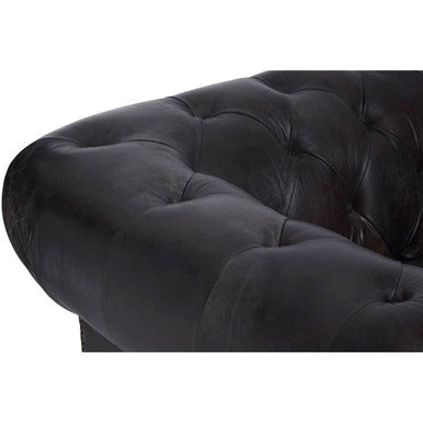 Victor Dark Grey Brown Leather Chesterfield Chair with Walnut Wood Legs