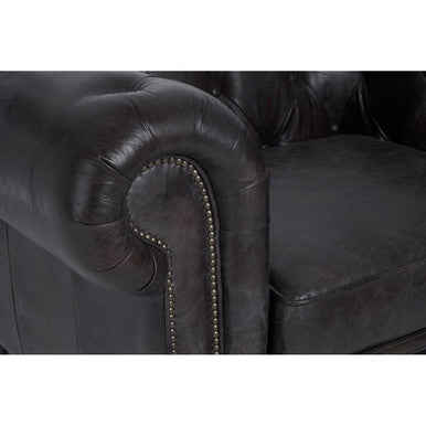 Victor Dark Grey Brown Leather Chesterfield Chair with Walnut Wood Legs
