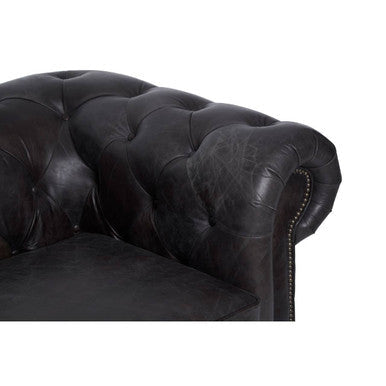 Victor Dark Grey Brown Leather Chesterfield Chair with Walnut Wood Legs