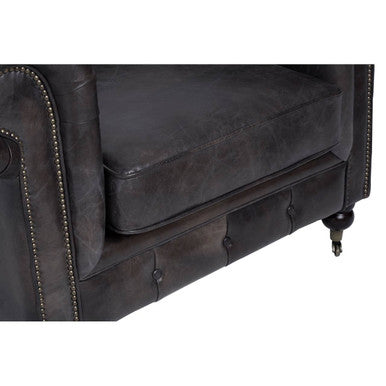 Victor Dark Grey Brown Leather Chesterfield Chair with Walnut Wood Legs
