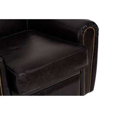 Victor Black Leather Armchair with Brass Stud Detail