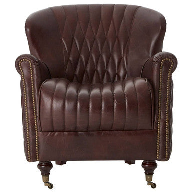 Victor Brown Leather Wingback Armchair with Diamond Quilted Detail