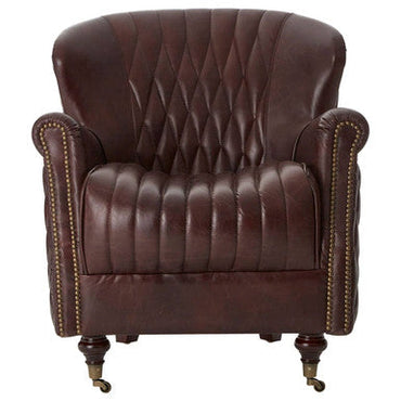 Victor Brown Leather Wingback Armchair with Diamond Quilted Detail