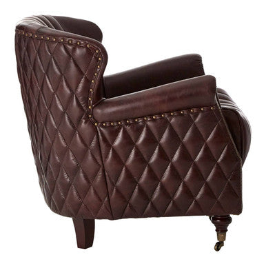 Victor Brown Leather Wingback Armchair with Diamond Quilted Detail