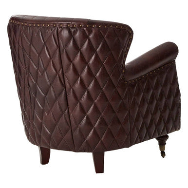 Victor Brown Leather Wingback Armchair with Diamond Quilted Detail