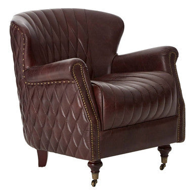 Victor Brown Leather Wingback Armchair with Diamond Quilted Detail