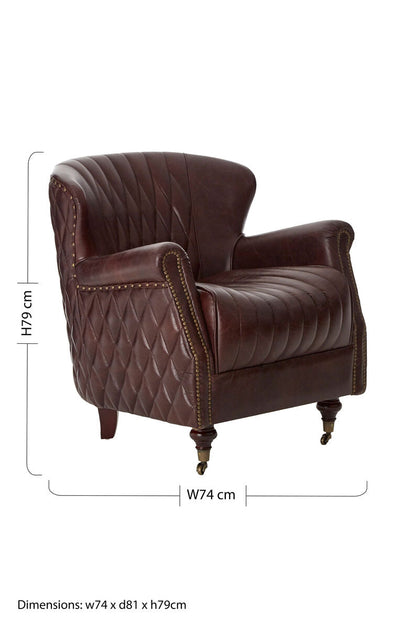 Victor Brown Leather Wingback Armchair with Diamond Quilted Detail
