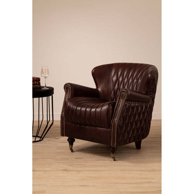 Victor Brown Leather Wingback Armchair with Diamond Quilted Detail