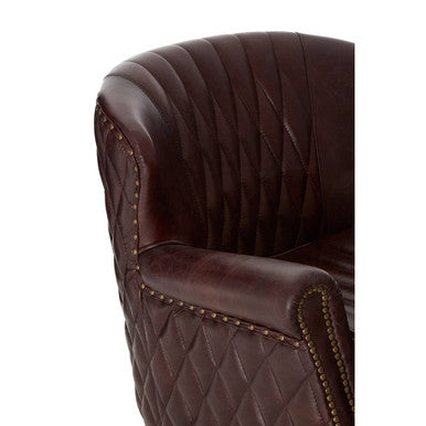 Victor Brown Leather Wingback Armchair with Diamond Quilted Detail