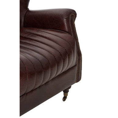 Victor Brown Leather Wingback Armchair with Diamond Quilted Detail
