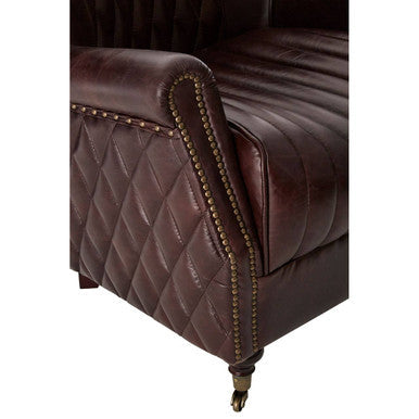 Victor Brown Leather Wingback Armchair with Diamond Quilted Detail