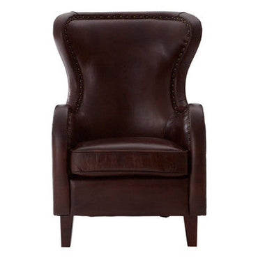 Victor Deep Brown Leather Lounge Chair with Brass Stud Detail