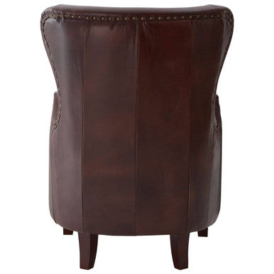 Victor Deep Brown Leather Lounge Chair with Brass Stud Detail