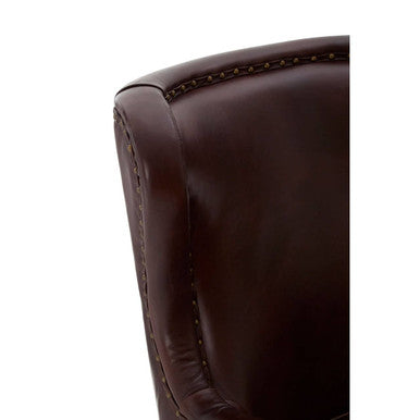 Victor Deep Brown Leather Lounge Chair with Brass Stud Detail