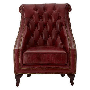 Victor Deep Red Leather Lounge Chair with Button Tufted Back