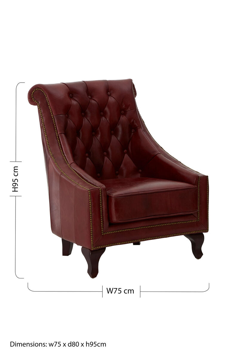 Victor Deep Red Leather Lounge Chair with Button Tufted Back