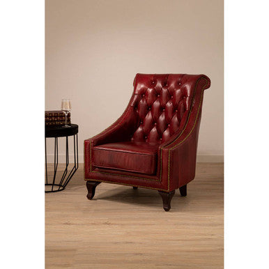 Victor Deep Red Leather Lounge Chair with Button Tufted Back