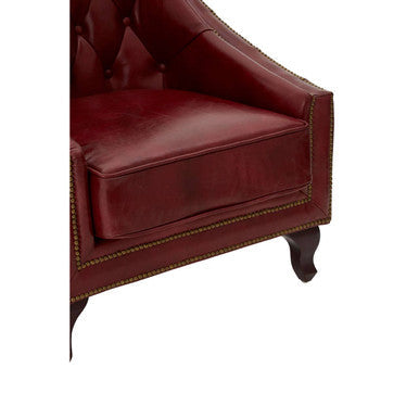 Victor Deep Red Leather Lounge Chair with Button Tufted Back