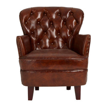 Victor Mocha Brown Leather Armchair with Button Tufted Back