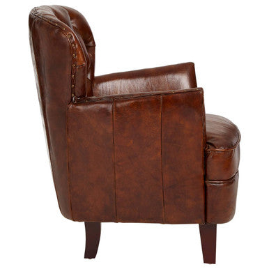 Victor Mocha Brown Leather Armchair With Button Tufted Back