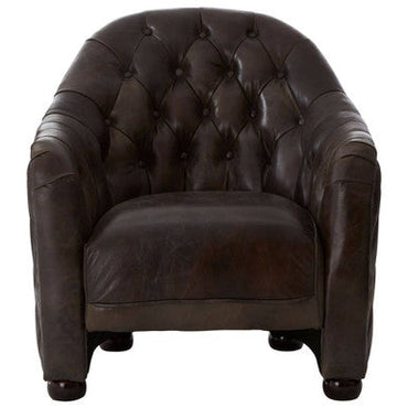 Victor Dark Grey Brown Leather Tub Chair with Button Tufted Backrest