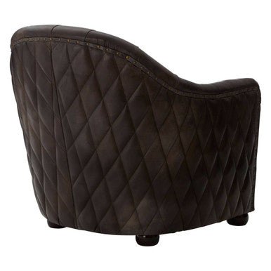 Victor Dark Grey Brown Leather Tub Chair With Button Tufted Backrest