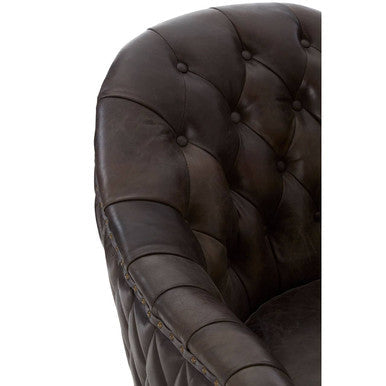 Victor Dark Grey Brown Leather Tub Chair With Button Tufted Backrest