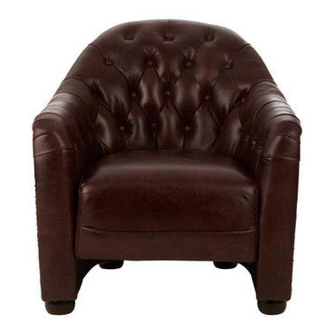 Victor Brown Leather Tub Chair with Button Tufted Backrest