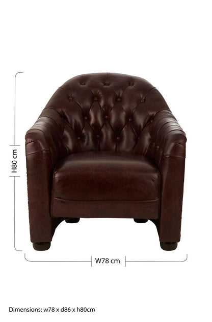 Victor Brown Leather Tub Chair With Button Tufted Backrest