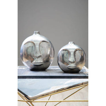 Small Silver Face Round Vase | Viso