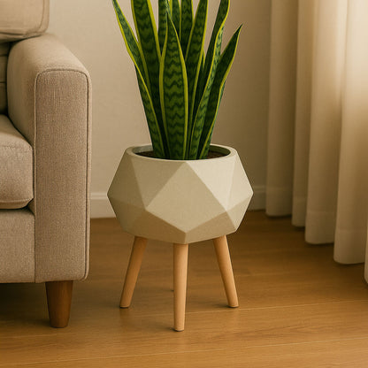 White Geometric Planter with Legs | Darnell
