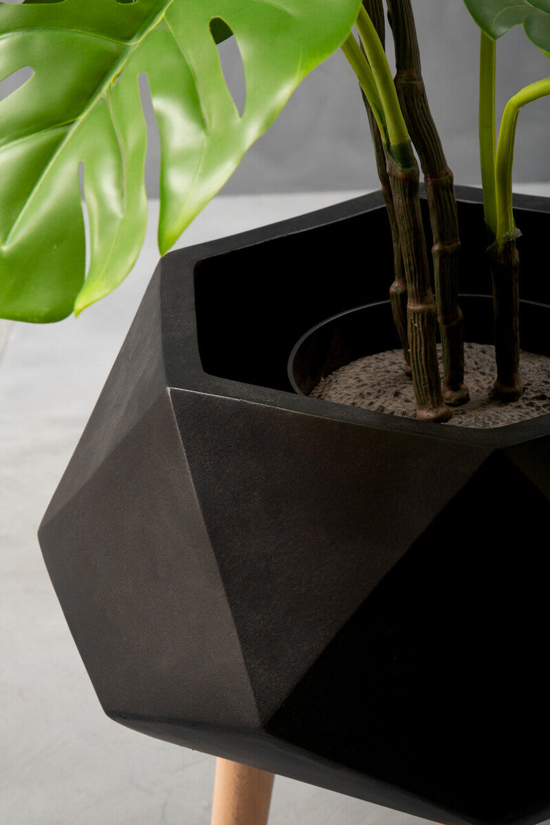 Small Black Geometric Planter with Legs | Darnell