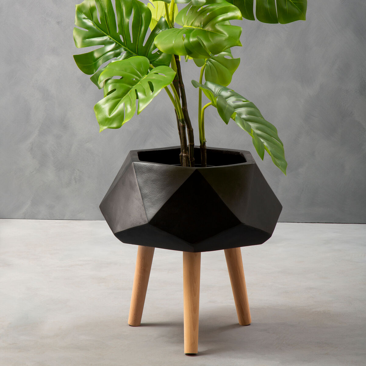 Small Black Geometric Planter with Legs | Darnell