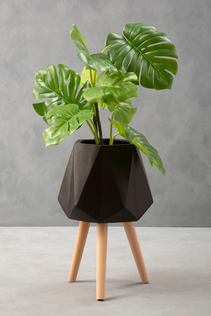 Large Black Geometric Planter with Legs | Darnell