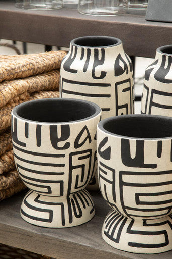 Earthenware White And Black Hand Painted  Planter | Barren