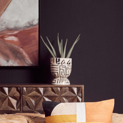 Earthenware White And Black Hand Painted  Planter | Barren