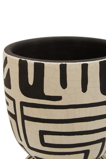 Earthenware White And Black Hand Painted  Planter | Barren