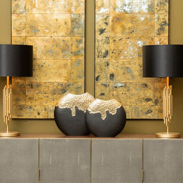 Large Black and Gold Round Vase | Daito